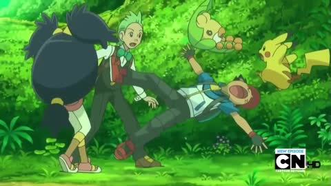 Pokemon Best Wishes Sewaddle kicks Ash in the face and then laughs at him