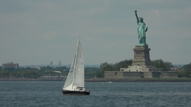 A Boat Sailing in the Upper New York Bay