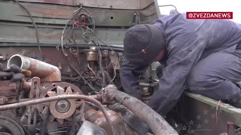 Shots of the repair shop of military equipment in the Crimea