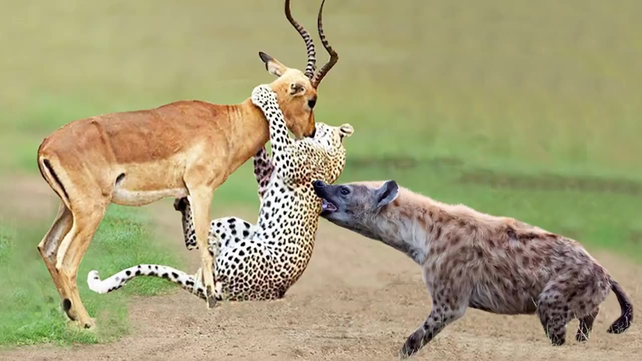 OMG! Hyenas Really Want To Save Impala From Leopard Hunting – King Hyena Steal Prey of Leopard.