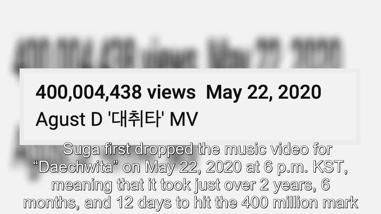 BTS’ Suga Becomes 2nd Korean Male Soloist In YouTube History To Have An MV Hit 400 Million Views Wit