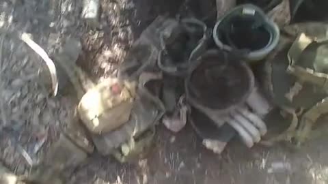 Helmets of killed Ukrainian soldiers in Bakhmut.