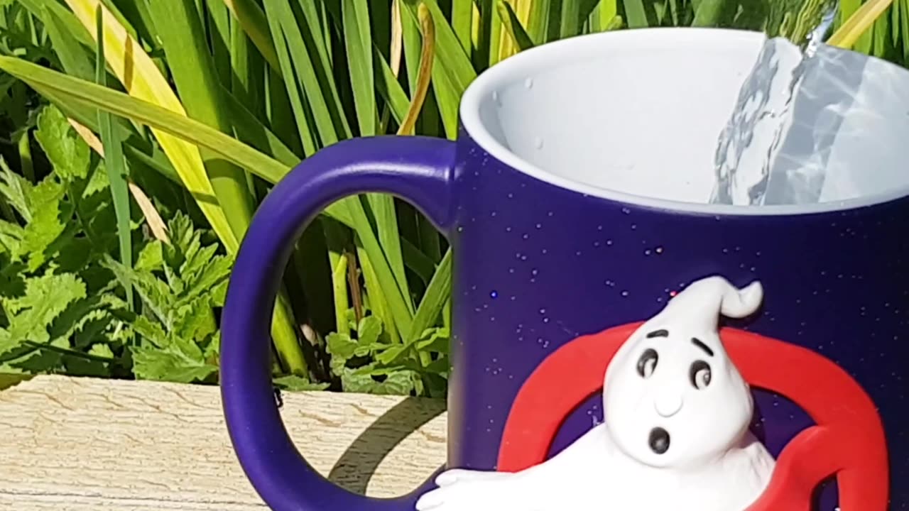 Magic gift blue mug chameleon "Ghostbusters". Cup made of polymer clay by AnneAlArt