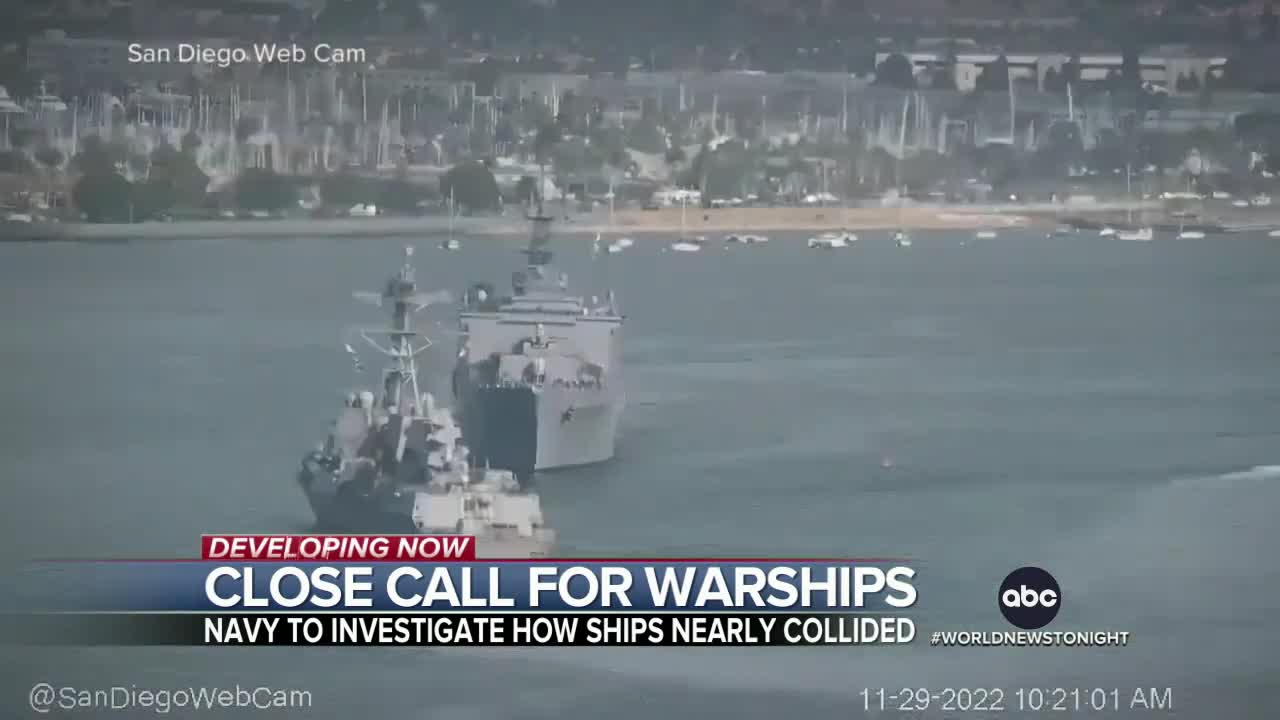 Two large warships narrowly avoid collision in San Diego Bay