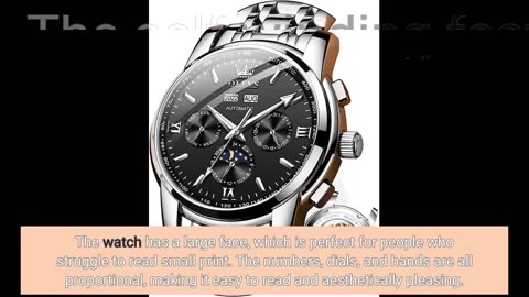 OLEVS Mens Watches Skeleton Automatic Luxury Big Face Multi Calendar Stainless Steel Waterproof