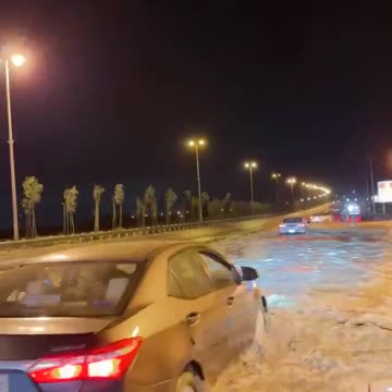 Heavy floods on the street in the Tabuk, Saudi Arabia