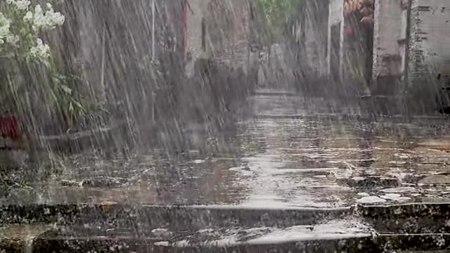 There is rain and mountains and trees