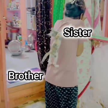 Brother making fun with sister with the help of cat