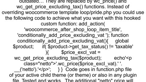 Hide additional excluding tax price if product is not taxable in Woocommerce