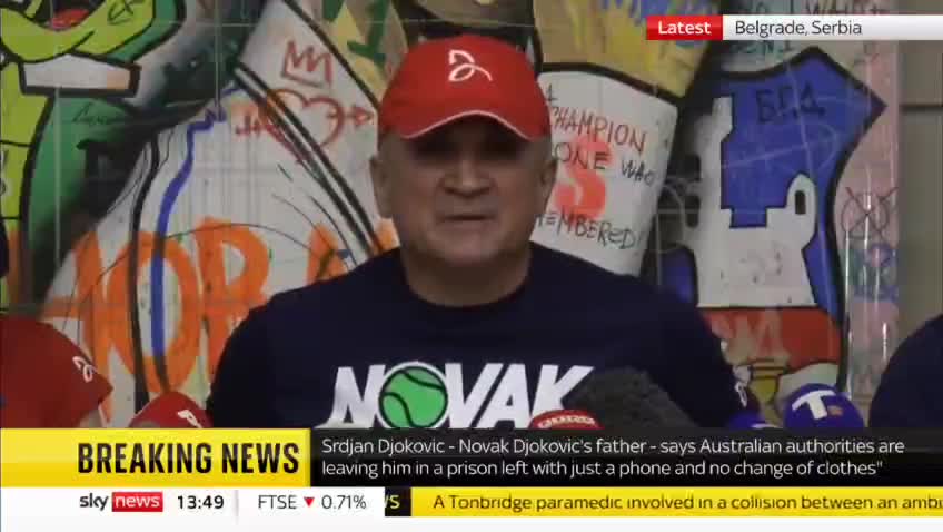 Melbourne Australia - Novak Djokovic's father, Srdjan speaks about the government holding his son in a detention Jail