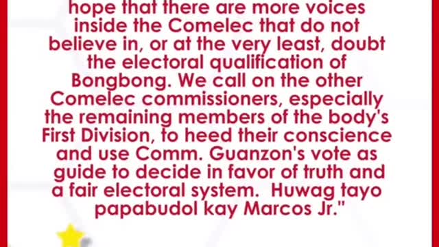 Guanzon, bumoto paborsa disqualification niMarcos Jr.