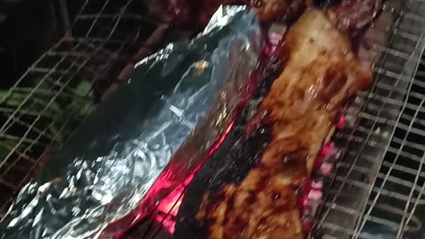 Grilling pork belly and Milkfish