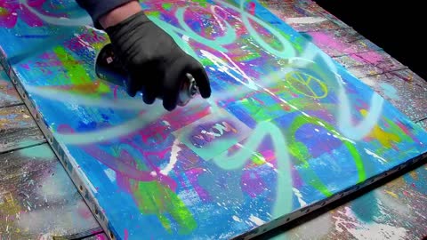 Colorful Pop Art / Abstract Painting Demo With Stencils | Peace