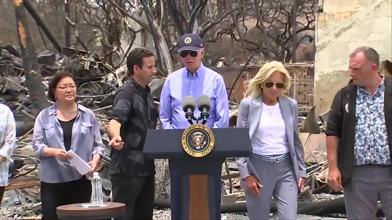 President Joe Biden appears to forget where he is while speaking in Maui and is guided away