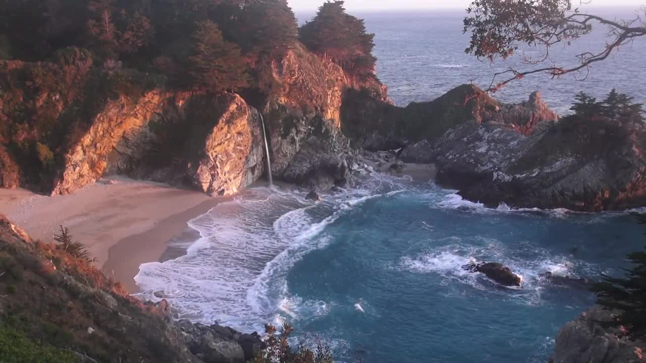 ♥♥ Relaxing 3 Hour Video of a Waterfall on an Ocean Beach at Sunset