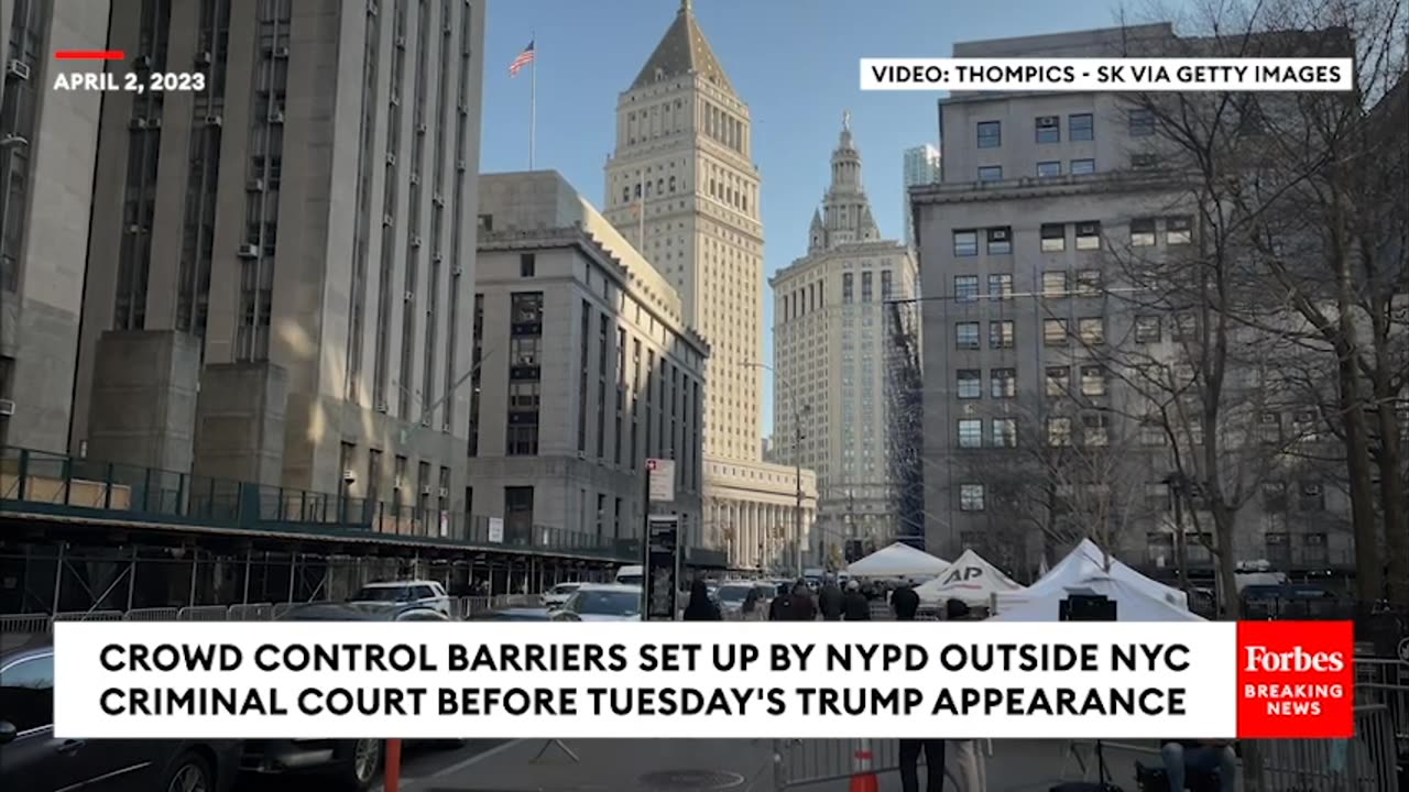 NYPD Puts Up Crowd Control Barriers Outside Manhattan Courthouse In Advance Of Trump Arraignment