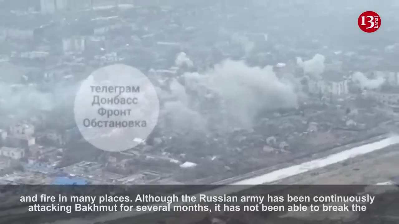 Last drone footage of Bakhmut that was destroyed by Russians - fire and explosions