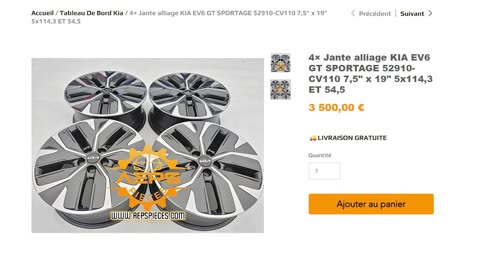 AEPSPIECES - 4× Jante alliage KIA EV6 GT SPORTAGE 52910-CV110 7,5" x 19" 5x114,3 ET 54,5