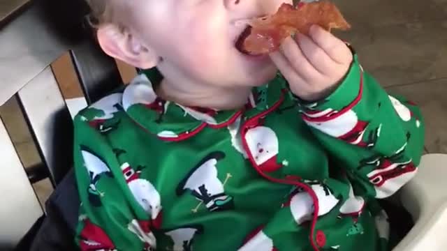 Baby Loves First Taste of Bacon