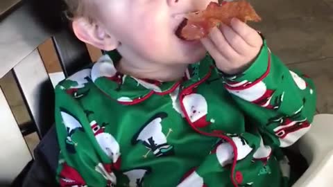 Baby Loves First Taste of Bacon