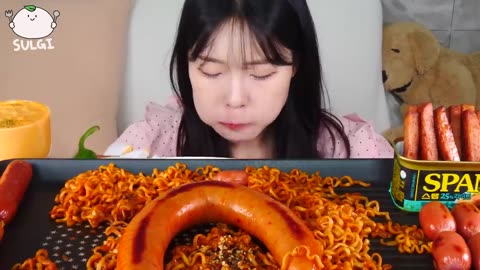 Fire noodles. Various Sausage (Kielbasa, Spam, Wurst, Frank, Big Vienna, Long|Tasty Kitchen