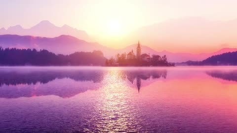 Anime Lake And Sunset Landscape