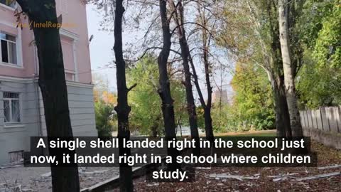 Blown-out windows and debris LITTERING street as SCHOOL damaged by Ukrainian strike in Kalininsky