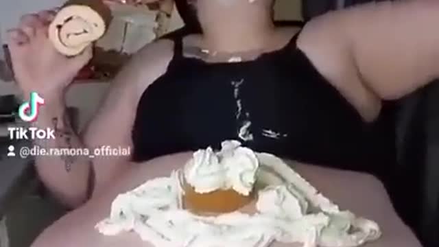 Morbidly Obese Woman Eats Dessert In Disgusting Fashion For TikTok Clout