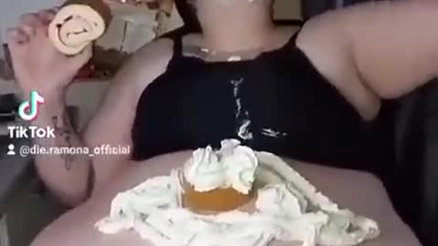 Morbidly Obese Woman Eats Dessert In Disgusting Fashion For TikTok Clout