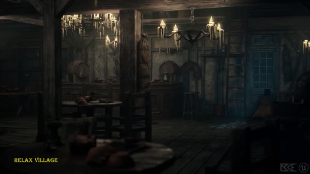 ASMR - 8 Hours in a Medieval Tavern with Rain Sound and Soft Music