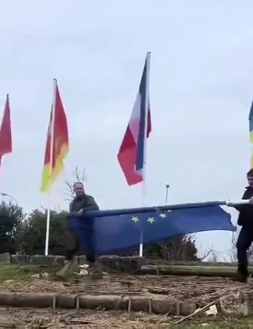 French farmers remove the European Union flag!