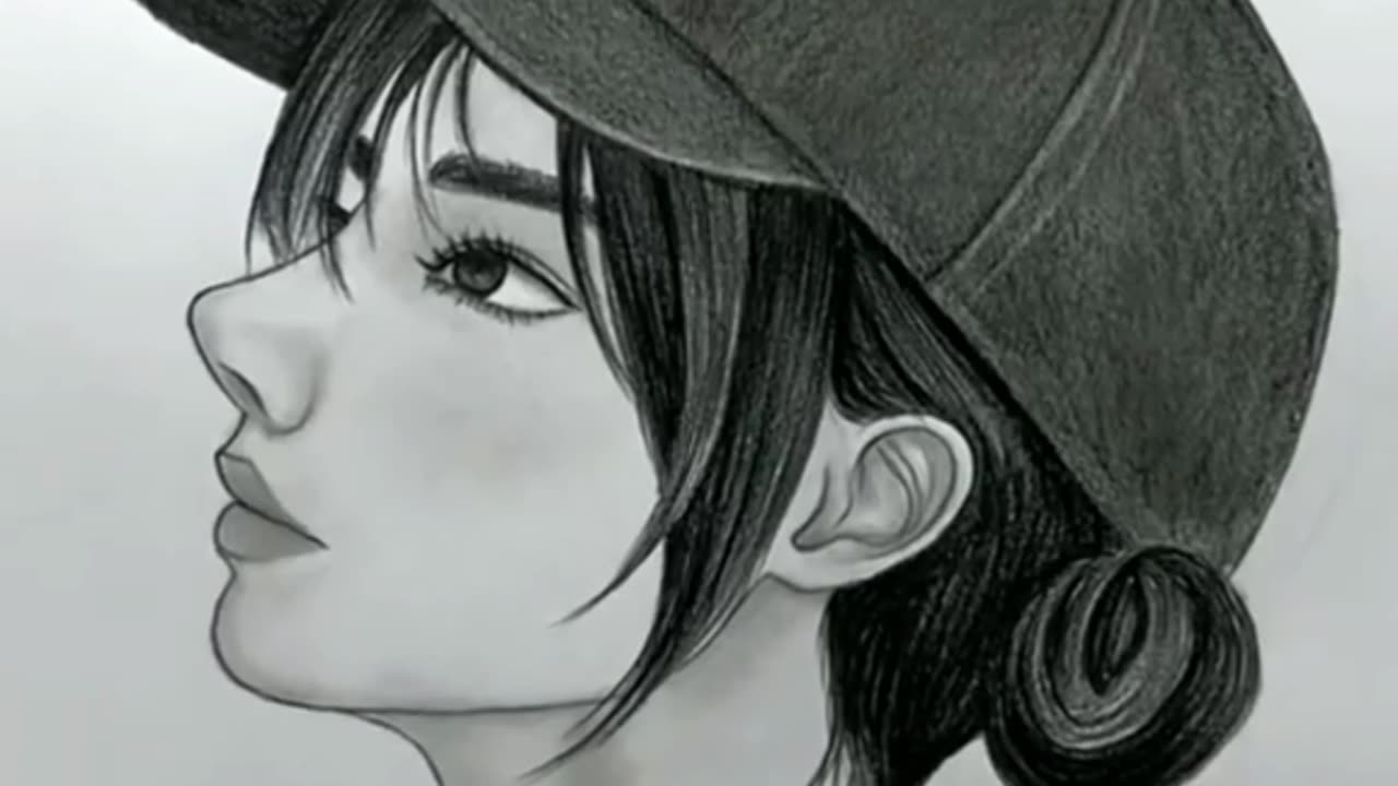 Drawing of a Beautiful Woman Wearing a Hat