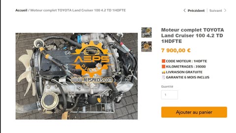 AEPSPIECES.COM - Moteur complet TOYOTA Land Cruiser 100 4.2 TD 1HDFTE
