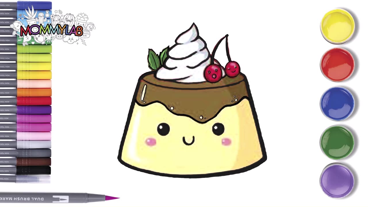 Step-by-Step Kawaii Cream Caramel Dessert Drawing and Coloring Tutorial: Fun for Kids!