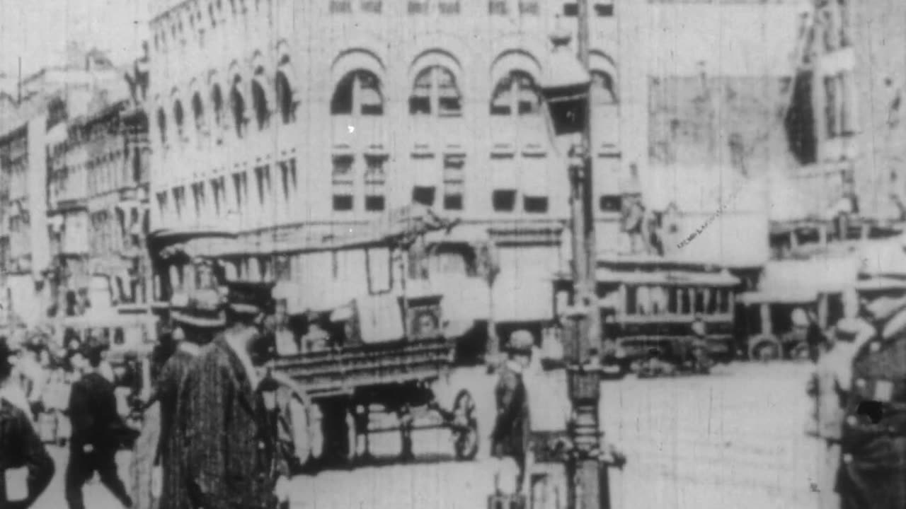 New York City Street, Union Square (1889 Original Black & White Film)