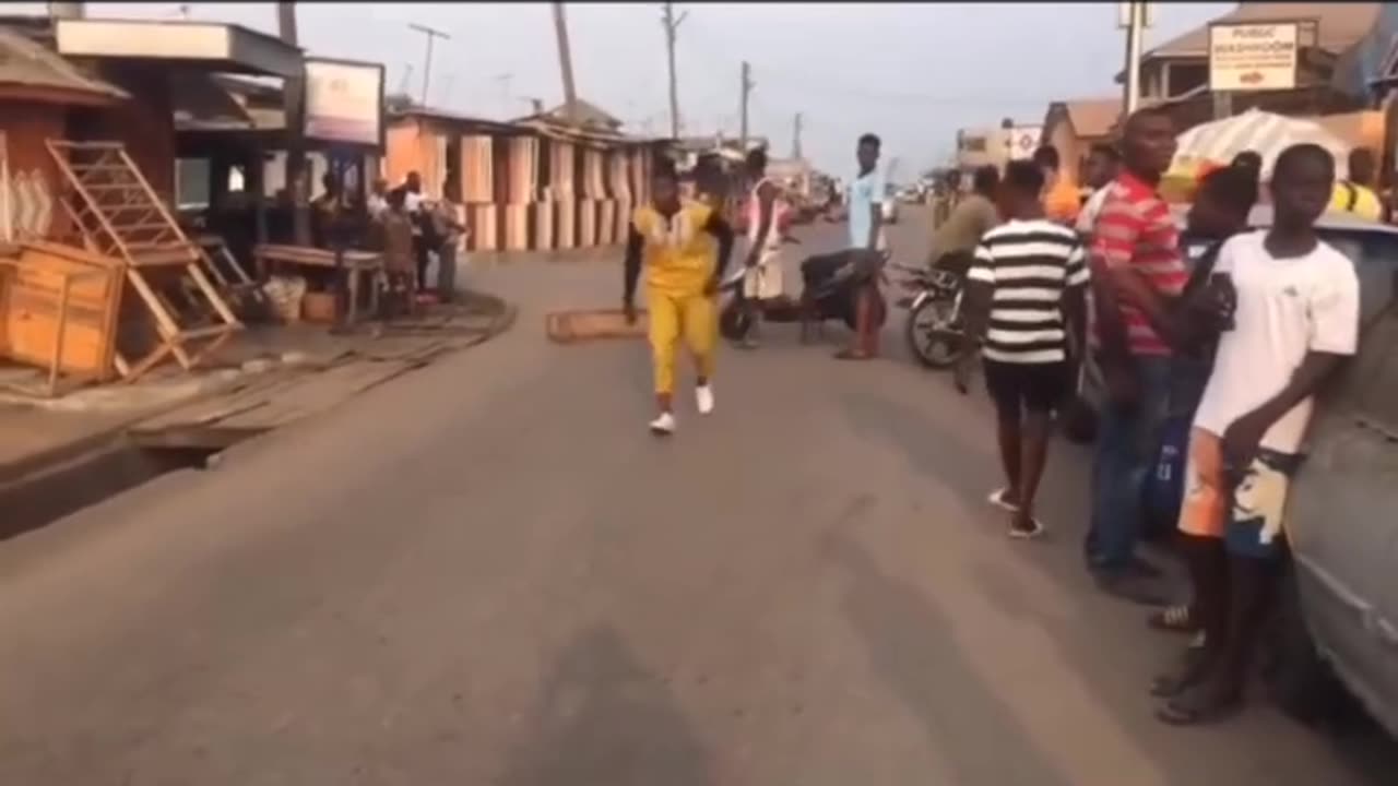 man funny jump on car