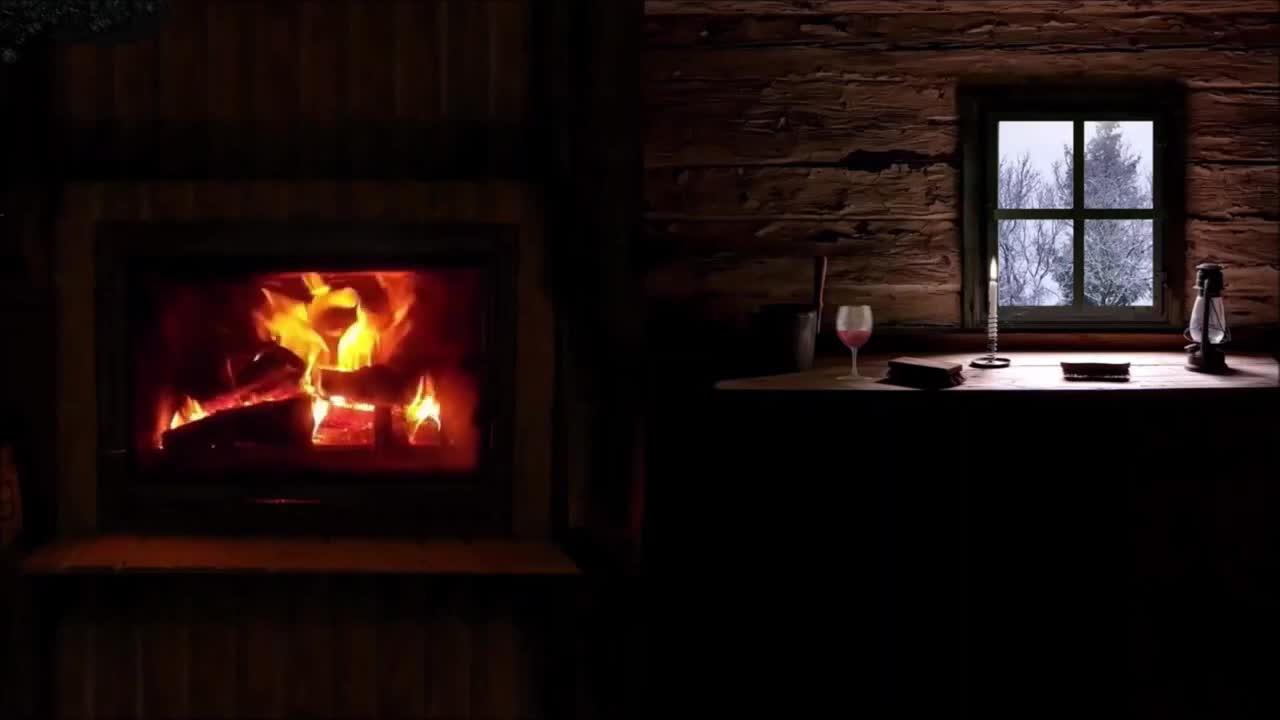 Cozy Winter Ambience Fireplace and Blizzard Sounds