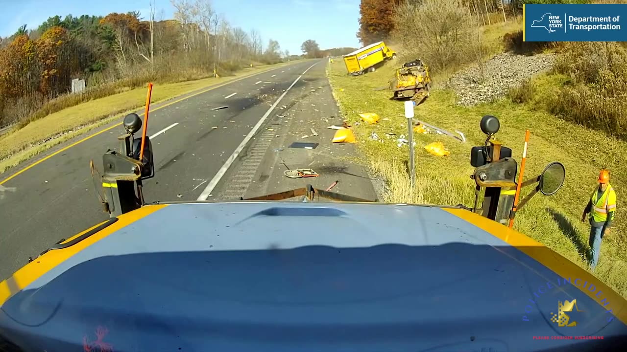 This DOT employee was just narrowly missed by a box truck that failed to move over.