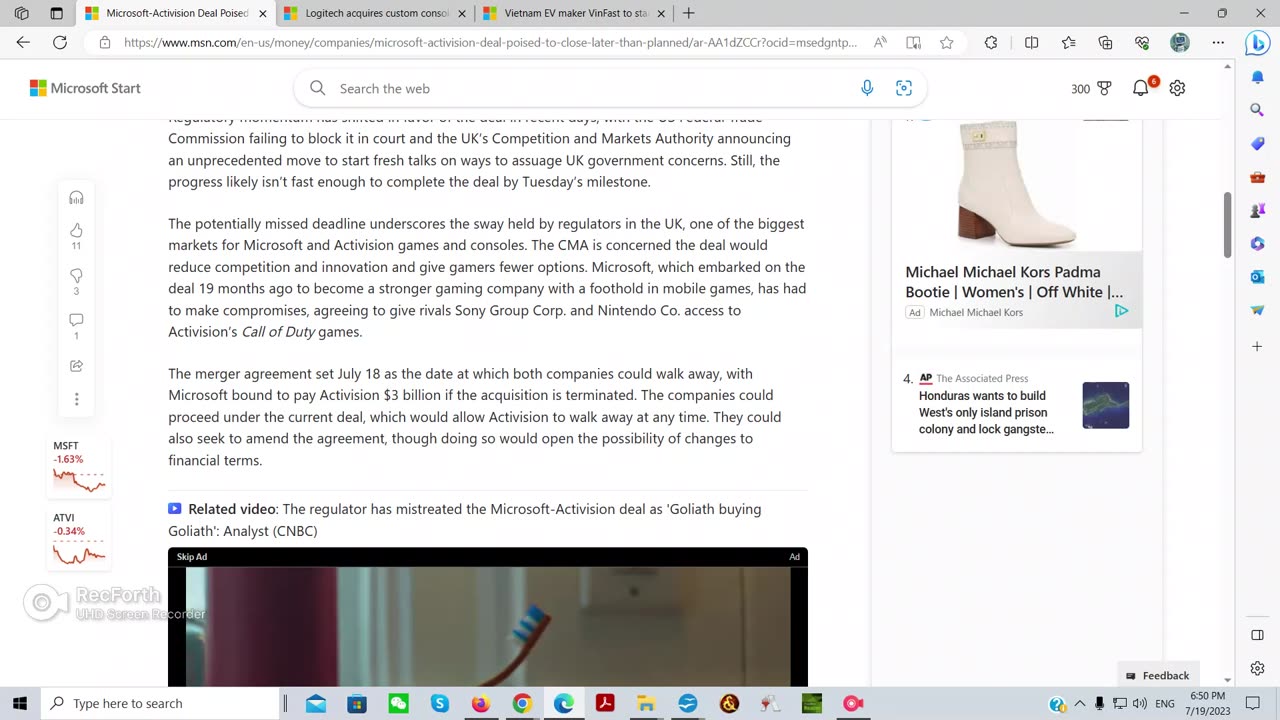 7/19/2023 Today's Articles: Microsoft, Logitchech, Vietnam EV VinFast