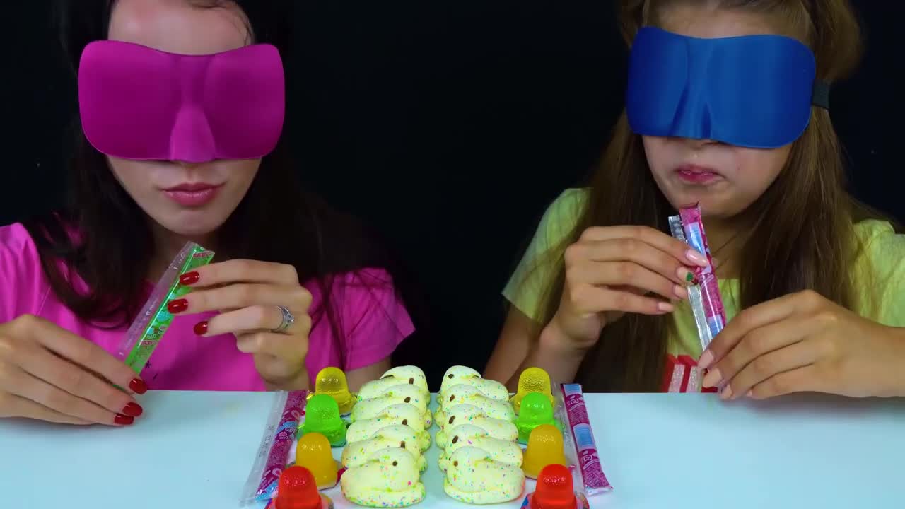 ASMR Candy Race with Closed Eyes (Gummy Eyeballs, Jelly Straws, Peeps Marshmallow)