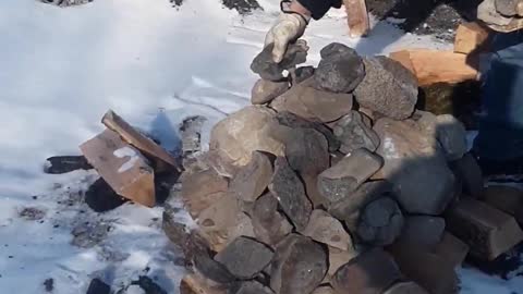 Stacking Stones for our Lakota Sweat Lodge