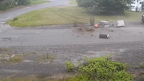 Car Drives Over Lawn To Hit Cement Mailbox