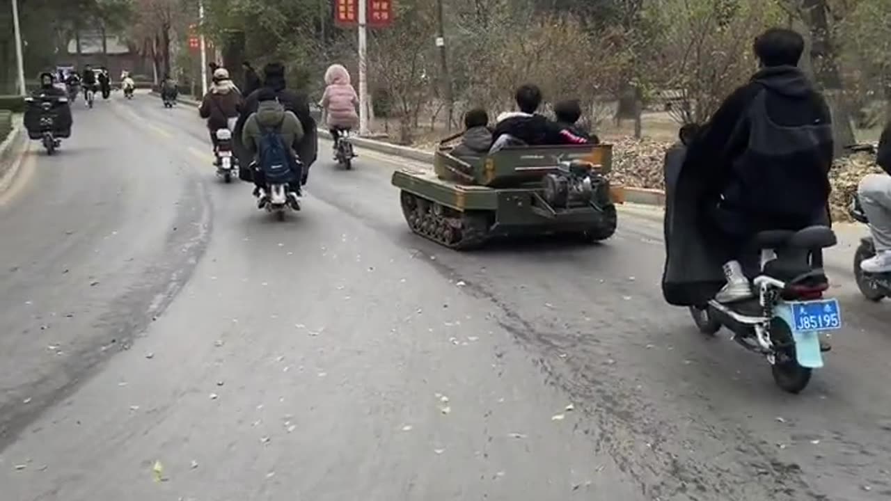 Drive a tank to go to school