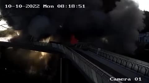 A Russian missile hits a bridge in Kiev according to online reports.