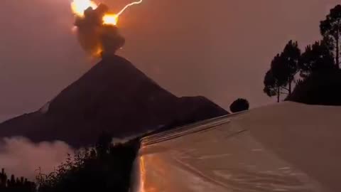 Ascending Rays emerge from the Fuego Volcano of Antigua, Guatemala