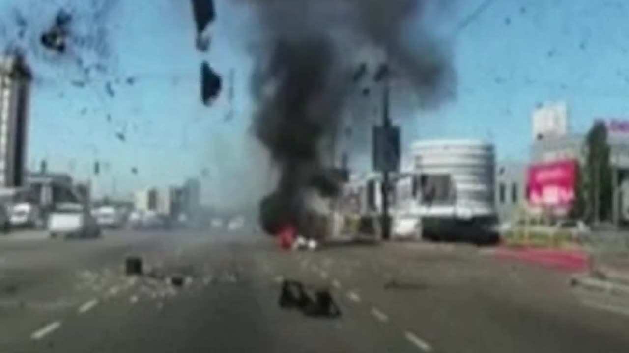 Missile Falls Next to Traveling car in Kyiv, Ukraine.