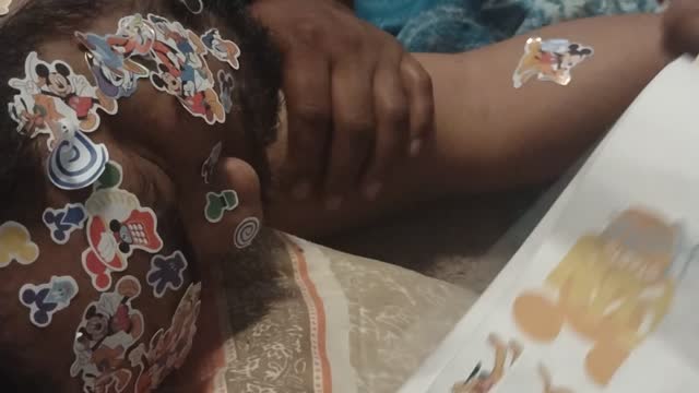 Stickers face prank