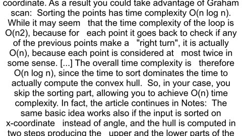 How do I compute in On time a convex hull of a set of points which are sorted by xcoordinate