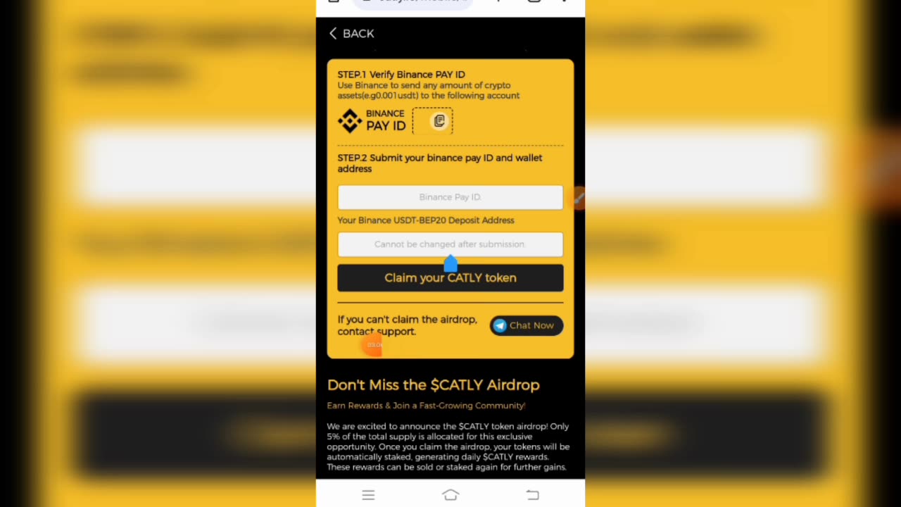 Catly airdrop claim to Binance Account