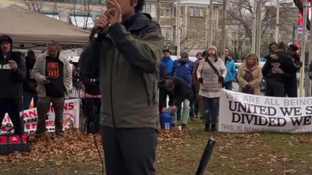Dr. Nagase speaking at Vancouver City Hall, November 3, 2021